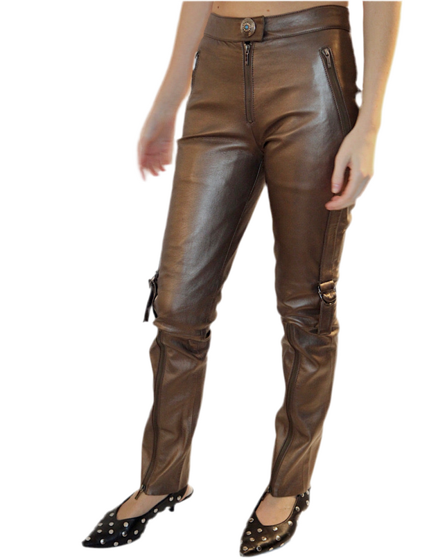 PANTALON EN CUIR MÉTALLISÉ VINTAGE « DAISY »