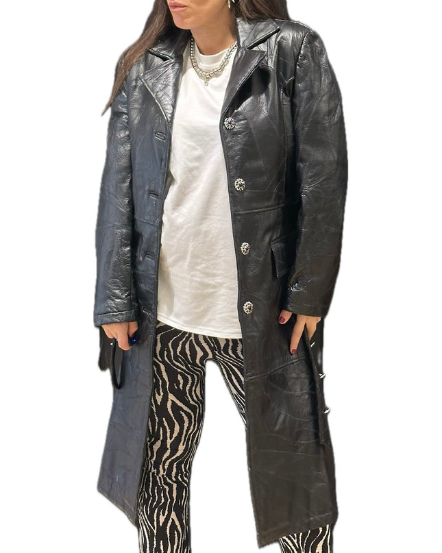 Manteau vintage en cuir patchwork customisé – Taille 38/40