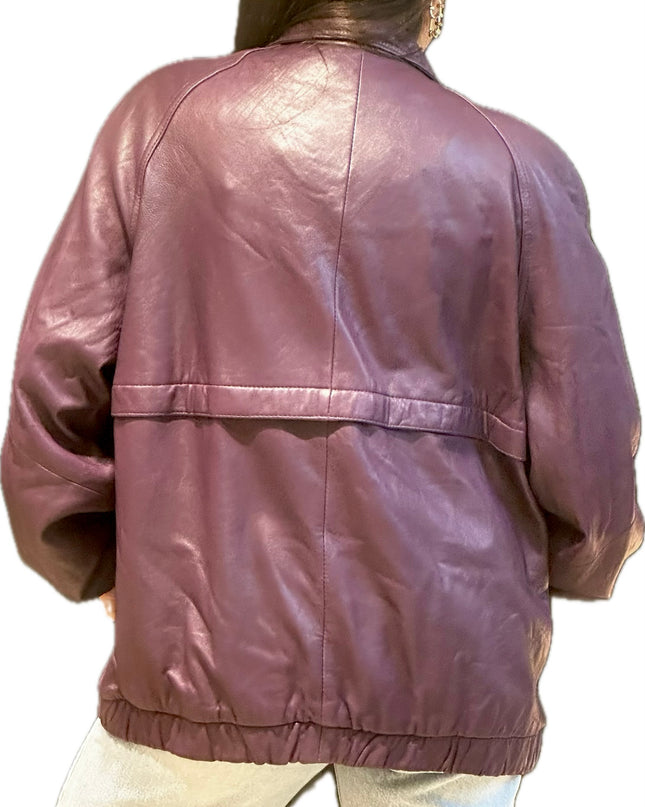 BLOUSON EN CUIR VINTAGE VIOLET