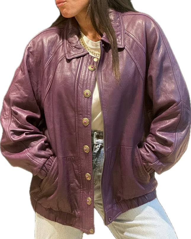 BLOUSON EN CUIR VINTAGE VIOLET