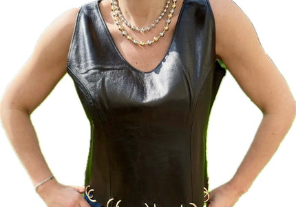 TOP VINTAGE EN CUIR AVEC ANNEAUX