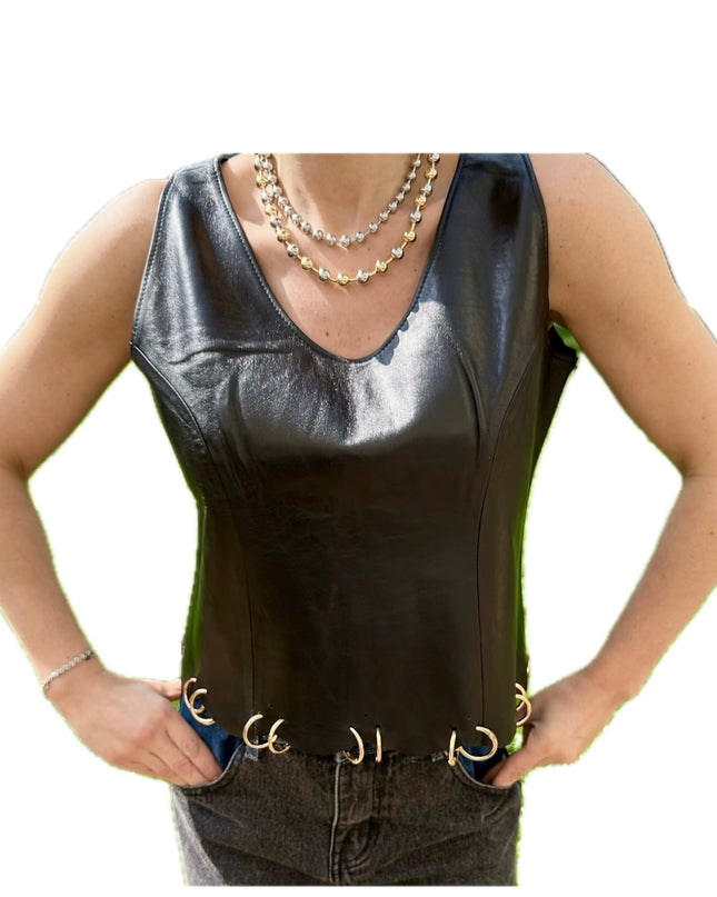 TOP VINTAGE EN CUIR AVEC ANNEAUX