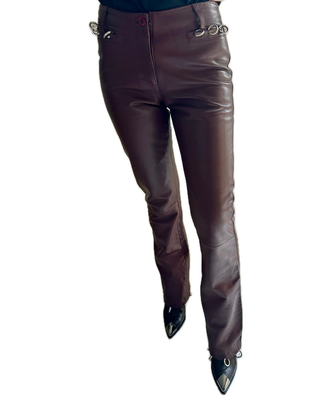 PANTALON EN CUIR BORDEAUX