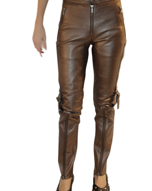 PANTALON EN CUIR MÉTALLISÉ VINTAGE « DAISY »