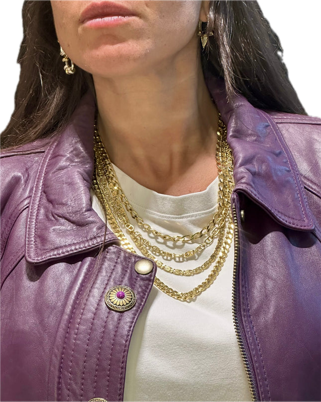 BLOUSON EN CUIR VINTAGE VIOLET