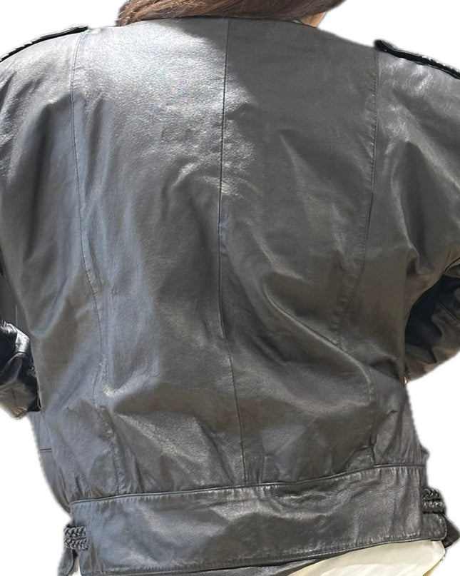 Blouson en cuir vintage customisé – Noir – Taille unique