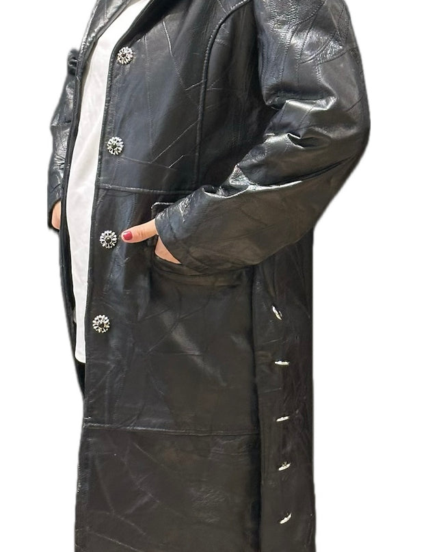Manteau vintage en cuir patchwork customisé – Taille 38/40