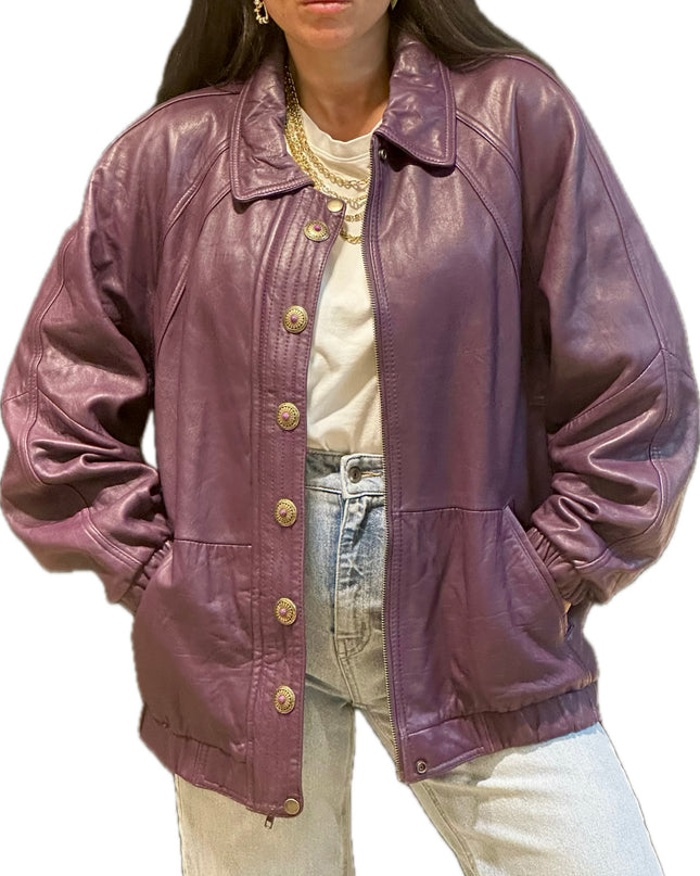BLOUSON EN CUIR VINTAGE VIOLET