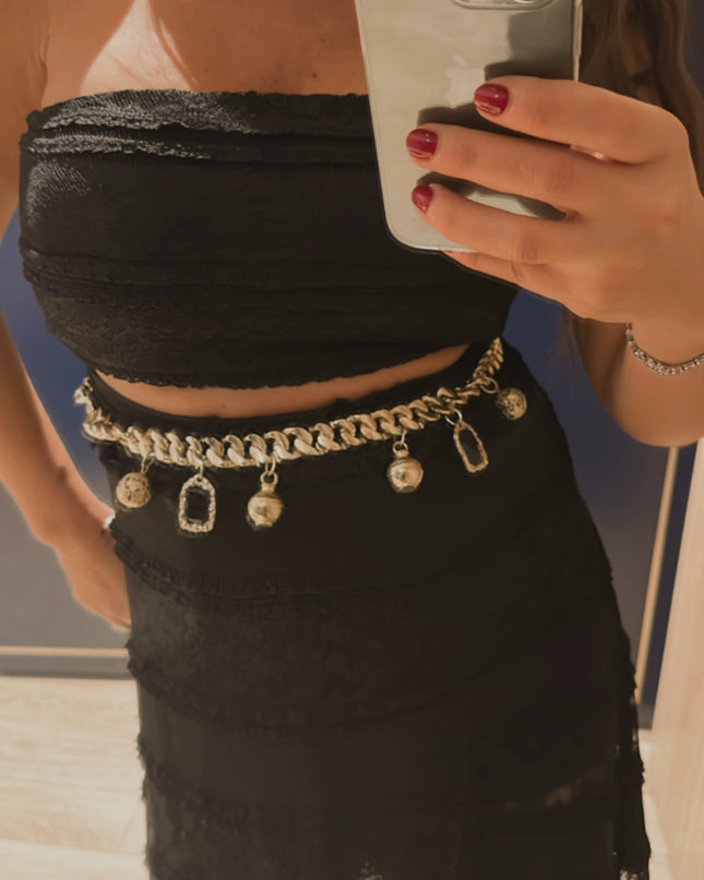 Ceinture vintage dorée à breloques – Taille unique