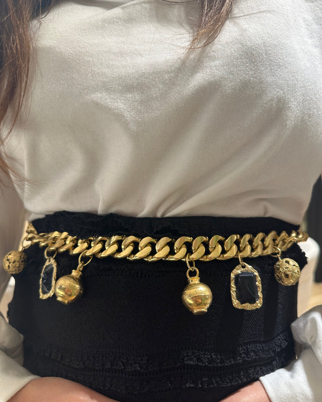Ceinture vintage dorée à breloques – Taille unique