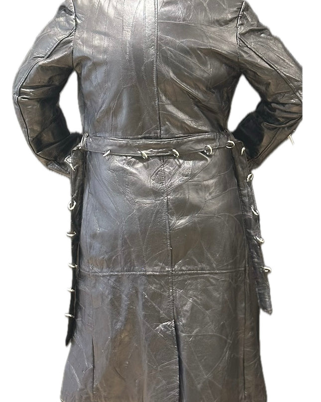 Manteau vintage en cuir patchwork customisé – Taille 38/40