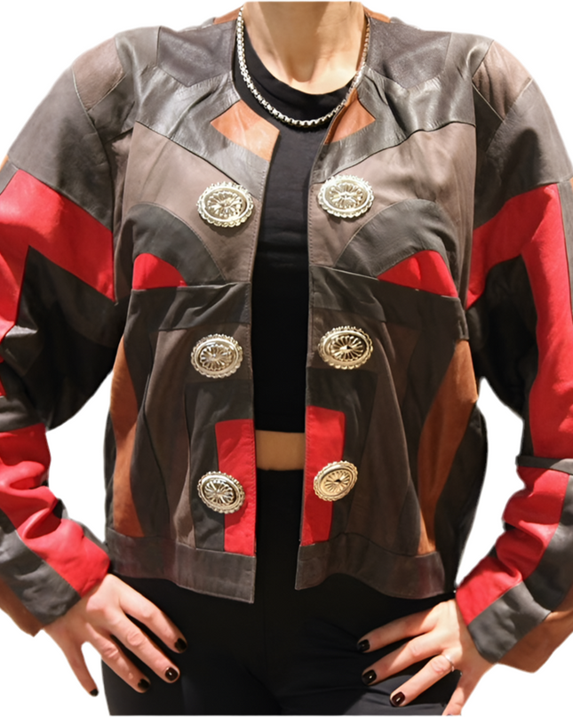VESTE EN CUIR VINTAGE PATCHWORK