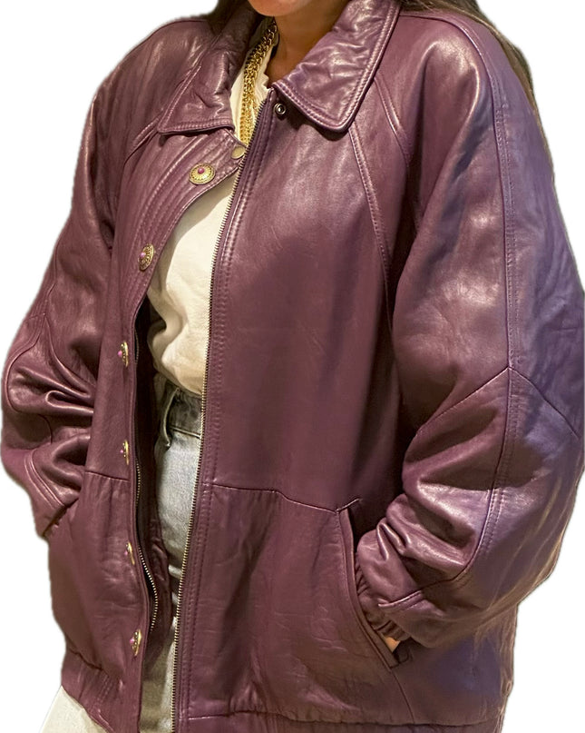 BLOUSON EN CUIR VINTAGE VIOLET