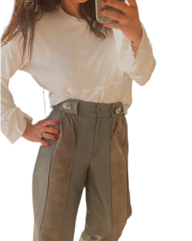 PANTALON EN CUIR ET DAIM