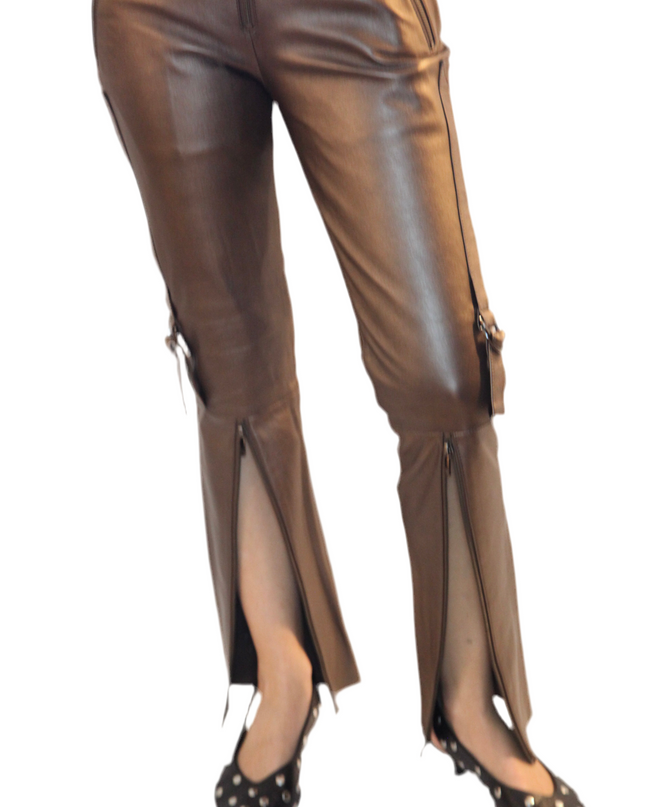 PANTALON EN CUIR MÉTALLISÉ VINTAGE « DAISY »