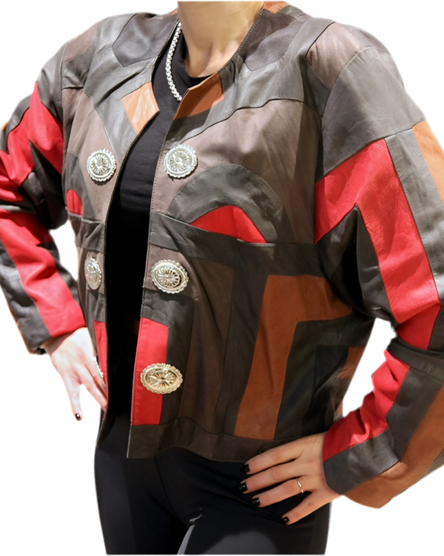 VESTE EN CUIR VINTAGE PATCHWORK
