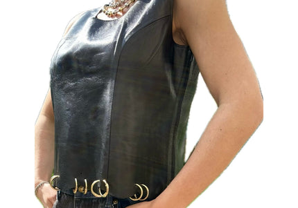 TOP VINTAGE EN CUIR AVEC ANNEAUX