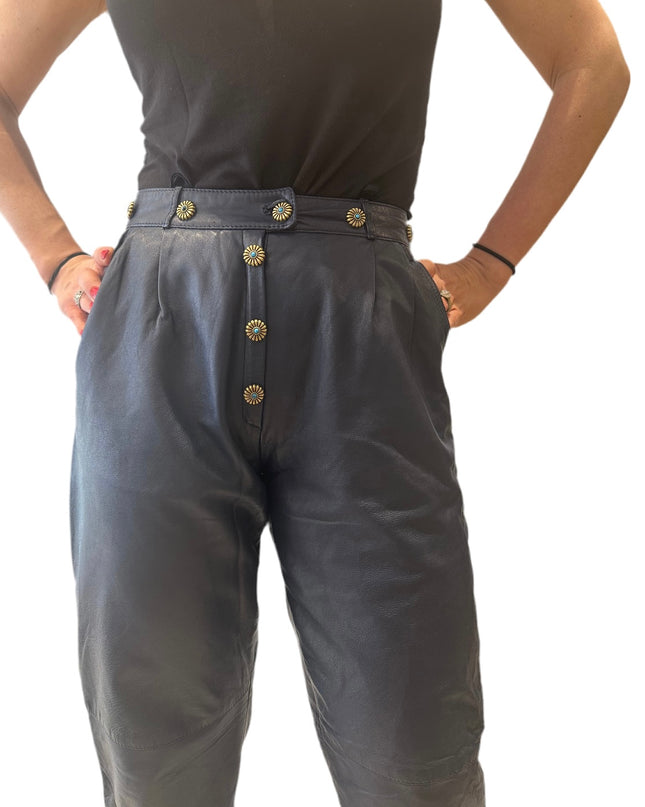 PANTALON EN CUIR BLEU MARINE CUSTOMISÉ