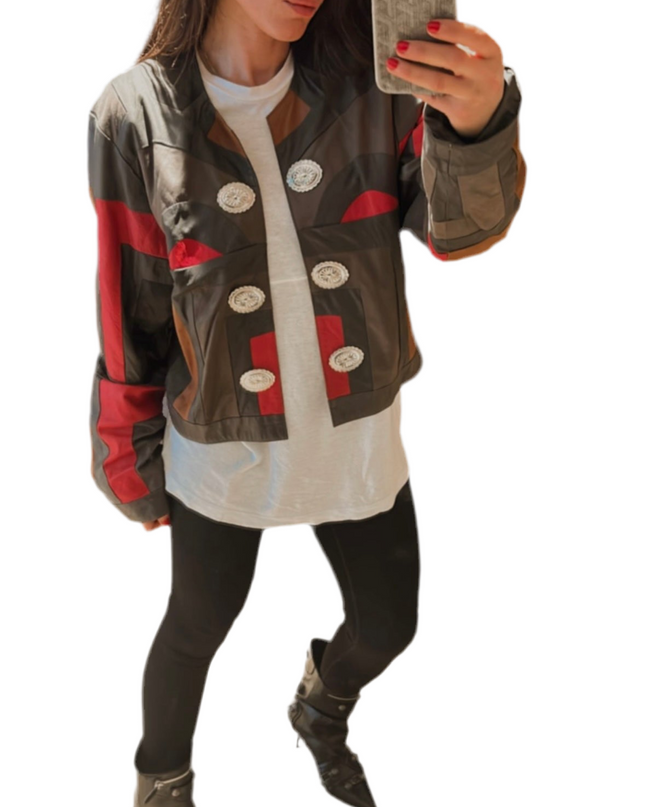 VESTE EN CUIR VINTAGE PATCHWORK