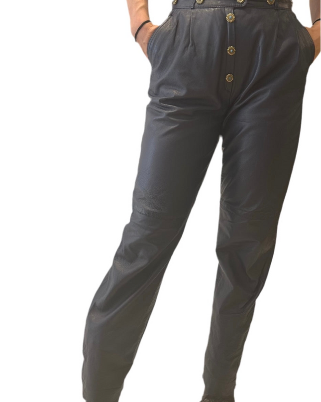 PANTALON EN CUIR BLEU MARINE CUSTOMISÉ
