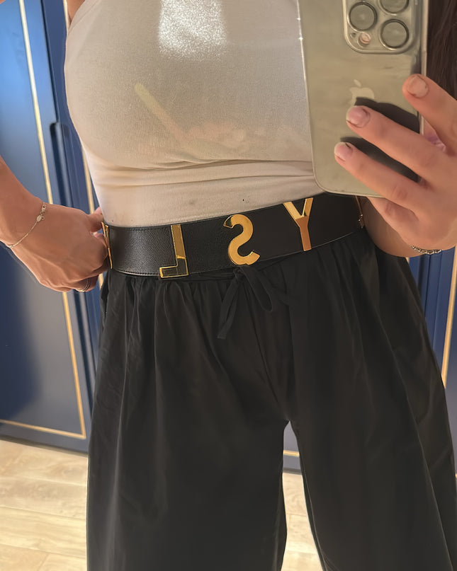 Ceinture Yves Saint Laurent Vintage en cuir – Boucle dorée YSL – Taille 75