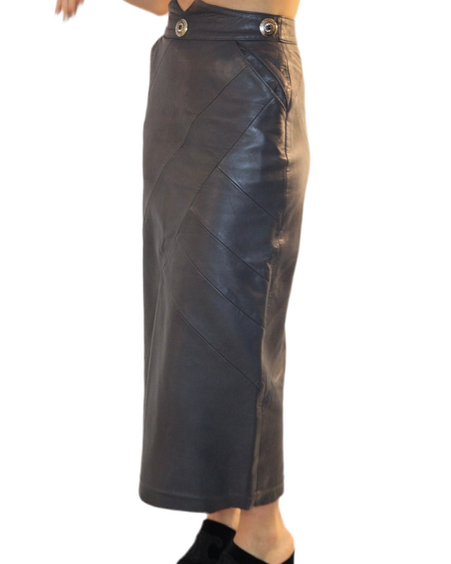 JUPE LONGUE EN CUIR GRISE VINTAGE