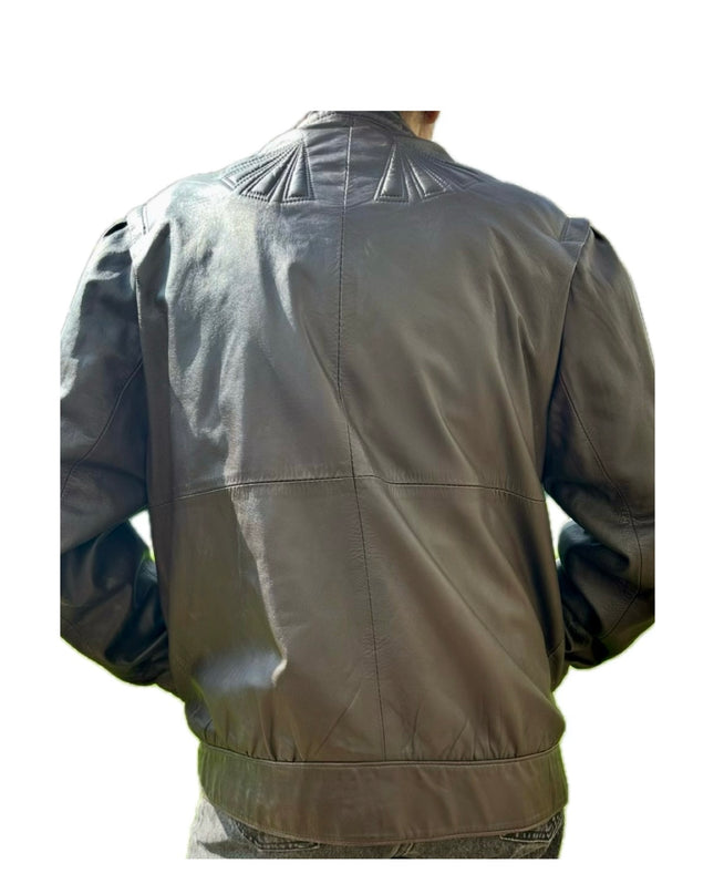 BLOUSON EN CUIR MARRON ANNEAUX