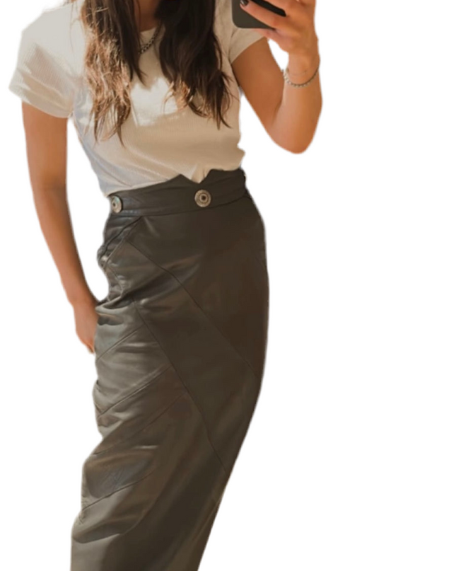 JUPE LONGUE EN CUIR GRISE VINTAGE