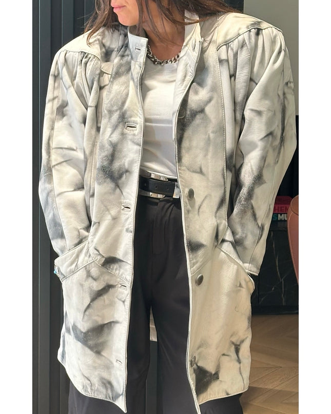 Manteau long en cuir vintage – pièce unique Tie&Dye