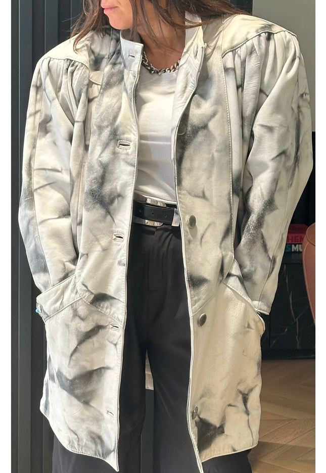Manteau long en cuir vintage – pièce unique Tie&Dye