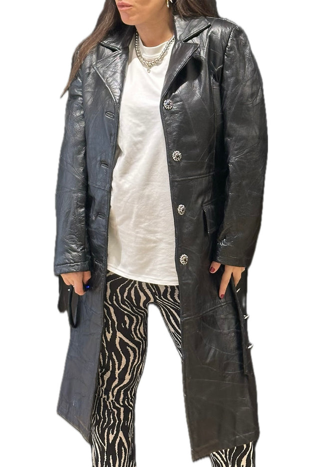 Manteau vintage en cuir patchwork customisé – Taille 38/40