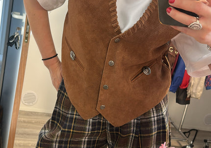 Gilet de costume vintage en daim — Taille unique