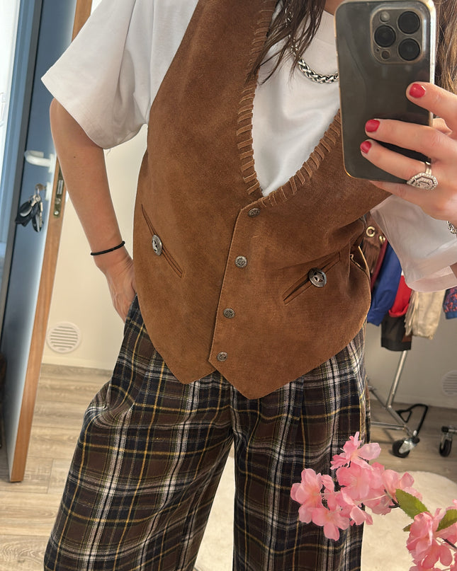 Gilet de costume vintage en daim — Taille unique