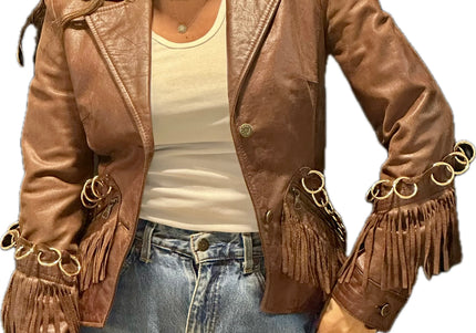 BLAZER EN CUIR MARRON ANNEAUX