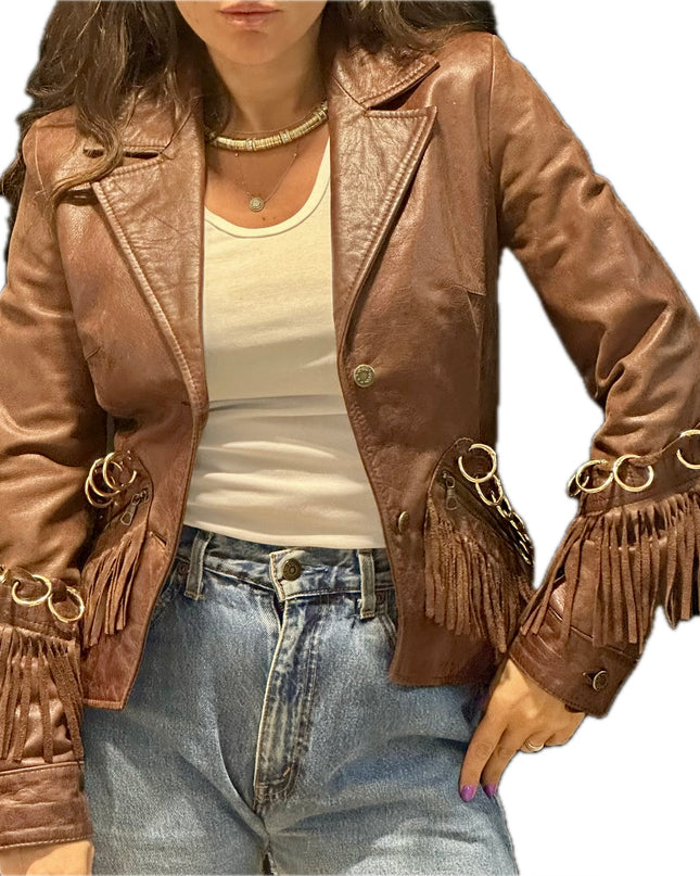 BLAZER EN CUIR MARRON ANNEAUX