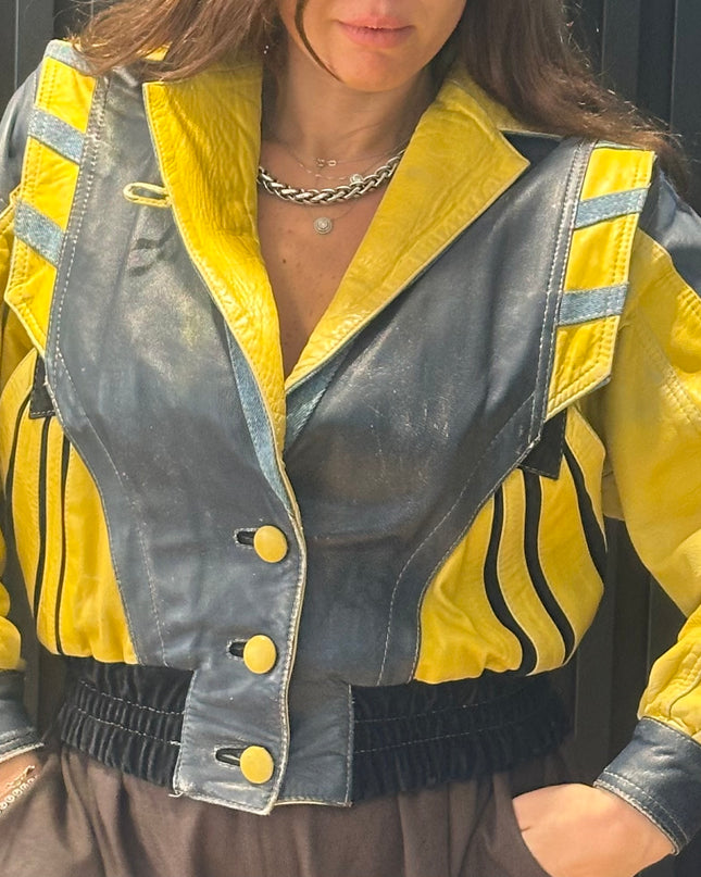 Blouson vintage en cuir multicolore – pièce unique