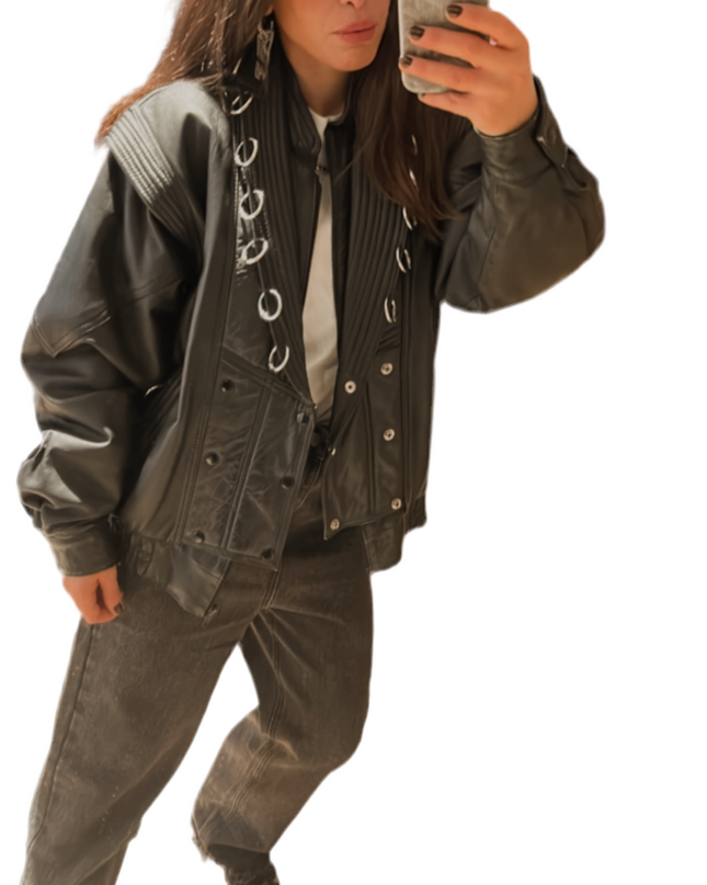 VESTE EN CUIR ANNEAUX