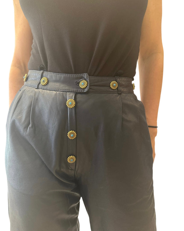 PANTALON EN CUIR BLEU MARINE CUSTOMISÉ