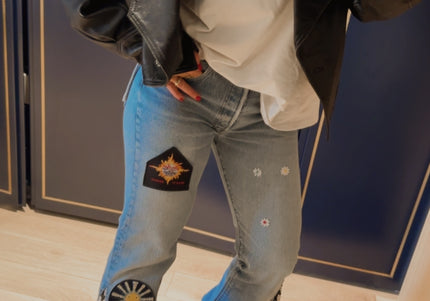 Blouson en cuir vintage noir – esprit biker épaulé – pièce unique