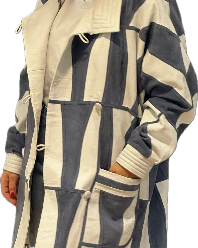 VESTE EN CUIR&DAIM PATCHWORK