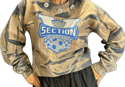 Sweat vintage customisé – Tie & dye beige et noir – Taille unique