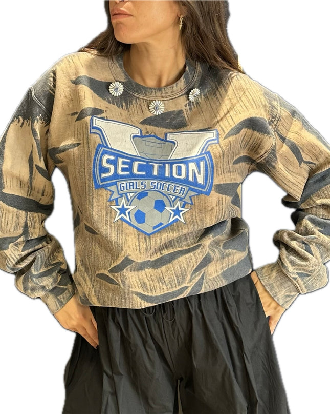 Sweat vintage customisé – Tie & dye beige et noir – Taille unique
