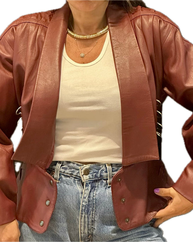 VESTE VINTAGE EN CUIR BORDEAUX
