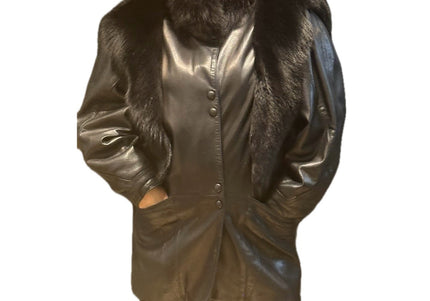 Veste vintage en cuir et fourrure – Taille unique