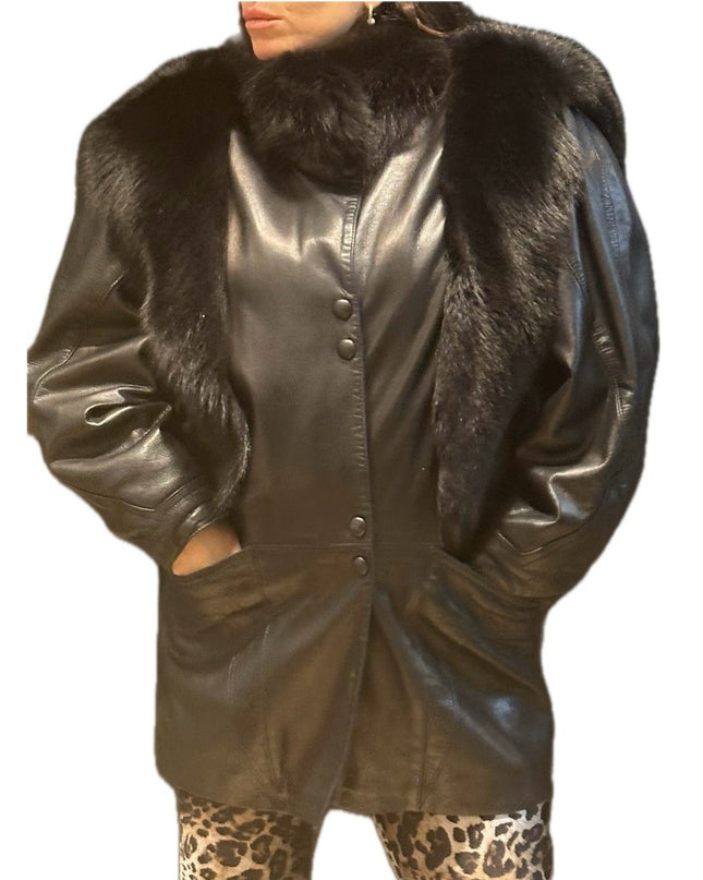 Veste vintage en cuir et fourrure – Taille unique