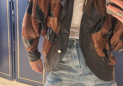 Veste en cuir patchwork vintage années 80 - 2