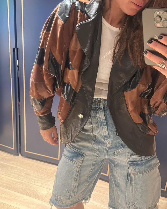 Veste en cuir patchwork vintage années 80 - 2