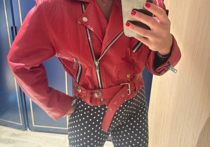 Perfecto en cuir rouge vintage - 2