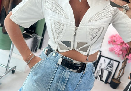 Veste courte blanche avec strass - 3
