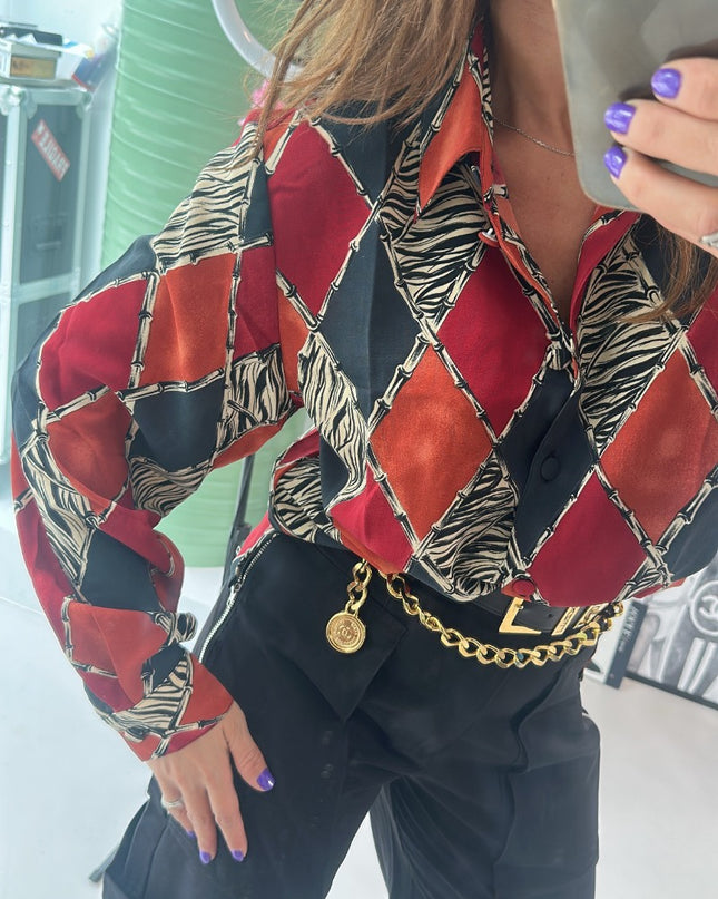 Chemise fluide vintage motif géométrique & zébré – taille M - 3